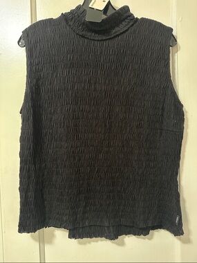 Akris Black Sleeveless Smocked Mock Neck Tank